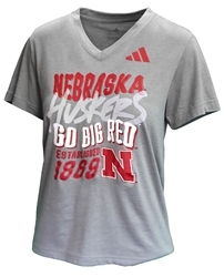 Adidas Womens Nebraska Huskers Go Big Red V Neck Top Nebraska Cornhuskers, Nebraska  Ladies, Huskers  Ladies, Nebraska  Short Sleeve, Huskers  Short Sleeve, Nebraska  Ladies T-Shirts, Huskers  Ladies T-Shirts, Nebraska Adidas, Huskers Adidas, Nebraska Adidas Womens Grey Nebraska Go Big Red Tall Stack V Neck SS Blend Tee, Huskers Adidas Womens Grey Nebraska Go Big Red Tall Stack V Neck SS Blend Tee