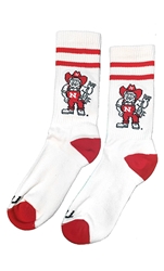 Herbie Husker Retro Crew Sock Nebraska Cornhuskers, Nebraska  Footwear, Huskers  Footwear, Nebraska  Mens, Huskers  Mens, Nebraska  Mens Accessories, Huskers  Mens Accessories, Nebraska Off White Herbie Husker Retro Crew Sock With Scarlet Stripes TCK, Huskers Off White Herbie Husker Retro Crew Sock With Scarlet Stripes TCK