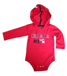 Infant Girls #1 Nebraska Fan Onesie Nebraska Cornhuskers, Nebraska  Infant, Huskers  Infant, Nebraska Infant Girls Red Nebraska Ellen Hooded Onesie Colosseum , Huskers Infant Girls Red Nebraska Ellen Hooded Onesie Colosseum 