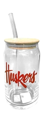 Nebraska Huskers Quencher Jar N Bamboo Lid Nebraska Cornhuskers, Nebraska  Kitchen & Glassware, Huskers  Kitchen & Glassware, Nebraska  Tailgating, Huskers  Tailgating, Nebraska Nebraska Huskers 16oz Glass Can With Straw And Bamboo Lid The Memory Company, Huskers Nebraska Huskers 16oz Glass Can With Straw And Bamboo Lid The Memory Company