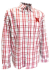 Nebraska Tending Antigua Button Up Nebraska Cornhuskers, Nebraska  Mens Polos, Huskers  Mens Polos, Nebraska Polos, Huskers Polos, Nebraska White Red And Grey Plaid Nebraska Tending Button Up, Huskers White Red And Grey Plaid Nebraska Tending Button Up