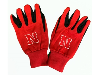 Nebraska Utility Gloves - Black N Red Nebraska Cornhuskers, Nebraska  Mens, Huskers  Mens, Nebraska  Mens Accessories, Huskers  Mens Accessories, Nebraska Red And Black Gloves With Rubber Grips On Palms Mcarthur Towel And Sports   , Huskers Red And Black Gloves With Rubber Grips On Palms Mcarthur Towel And Sports   