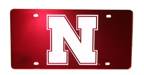 Reflective Red Iron N Laser Plate Nebraska Cornhuskers, Nebraska Vehicle, Huskers Vehicle, Nebraska Red Iron N Laser Plate Rico Industries, Huskers Red Iron N Laser Plate Rico Industries