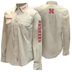 Nebraska Huskers Sahara Wrangler LS Snap Shirt Nebraska Cornhuskers, Nebraska  Mens Polos, Huskers  Mens Polos, Nebraska Polos, Huskers Polos, Nebraska Sand Colored Nebraska Western LS Snap Shirt Wrangler, Huskers Sand Colored Nebraska Western LS Snap Shirt Wrangler