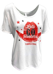 Womens Lets Go Huskers Cowgirl Hat Flowy Tee Nebraska Cornhuskers, Nebraska  Ladies Tops, Huskers  Ladies Tops, Nebraska  Ladies T-Shirts, Huskers  Ladies T-Shirts, Nebraska  Short Sleeve, Huskers  Short Sleeve, Nebraska  Ladies, Huskers  Ladies, Nebraska White Womens Lets Go Huskers Cowgirl Hat Flowy Simple SS Tee, Huskers White Womens Lets Go Huskers Cowgirl Hat Flowy Simple SS Tee