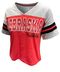 Womens Nebraska Huskers Rhinestones VNeck Top Nebraska Cornhuskers, Nebraska  Ladies Tops, Huskers  Ladies Tops, Nebraska  Ladies T-Shirts, Huskers  Ladies T-Shirts, Nebraska  Short Sleeve, Huskers  Short Sleeve, Nebraska  Ladies, Huskers  Ladies, Nebraska Womens Red Nebraska Huskers Treasure SS VNeck Tee With Rhinestones Colosseum, Huskers Womens Red Nebraska Huskers Treasure SS VNeck Tee With Rhinestones Colosseum