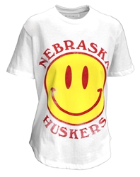 Womens Nebraska Huskers Smiley Face Jersey Tee Nebraska Cornhuskers, Nebraska  Ladies, Huskers  Ladies, Nebraska  Short Sleeve, Huskers  Short Sleeve, Nebraska  Ladies Tops, Huskers  Ladies Tops, Nebraska  Ladies T-Shirts, Huskers  Ladies T-Shirts, Nebraska Womens White Smiley Face Jersey Rounded Nebraska SS Tee, Huskers Womens White Smiley Face Jersey Rounded Nebraska SS Tee