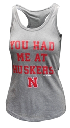 Womens You Had Me At Huskers Racer Nebraska Cornhuskers, Nebraska  Ladies Tops, Huskers  Ladies Tops, Nebraska  Tank Tops, Huskers  Tank Tops, Nebraska  Ladies, Huskers  Ladies, Nebraska Womens Grey You Had Me At Huskers Blend Tank Blue 84, Huskers Womens Grey You Had Me At Huskers Blend Tank Blue 84