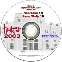 2003 Dvd Penn St Husker football, Nebraska cornhuskers merchandise, husker merchandise, nebraska merchandise, nebraska cornhuskers dvd, husker dvd, nebraska football dvd, nebraska cornhuskers videos, husker videos, nebraska football videos, husker game dvd, husker bowl game dvd, husker dvd subscription, nebraska cornhusker dvd subscription, husker football season on dvd, nebraska cornhuskers dvd box sets, husker dvd box sets, Nebraska Cornhuskers, 2003 Penn State