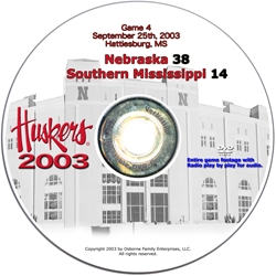 2003 Dvd So. Mississippi Husker football, Nebraska cornhuskers merchandise, husker merchandise, nebraska merchandise, nebraska cornhuskers dvd, husker dvd, nebraska football dvd, nebraska cornhuskers videos, husker videos, nebraska football videos, husker game dvd, husker bowl game dvd, husker dvd subscription, nebraska cornhusker dvd subscription, husker football season on dvd, nebraska cornhuskers dvd box sets, husker dvd box sets, Nebraska Cornhuskers, 2003 Southern Miss