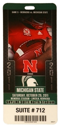 MSU 2011 Game Ticket Nebraska Cornhuskers, Nebraska One of a Kind, Huskers One of a Kind, Nebraska MSU 2011 Game Ticket, Huskers MSU 2011 Game Ticket